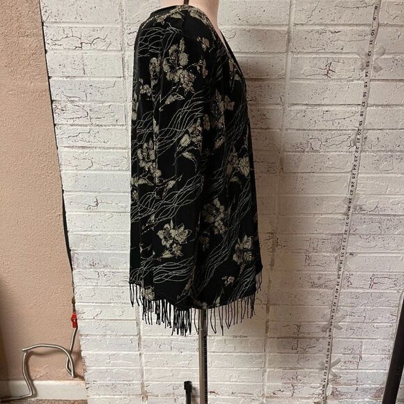 R&M Richards NWT Black Gold Fringe Formal Cocktail Long Sleeve Top 16 - Picture 5 of 12
